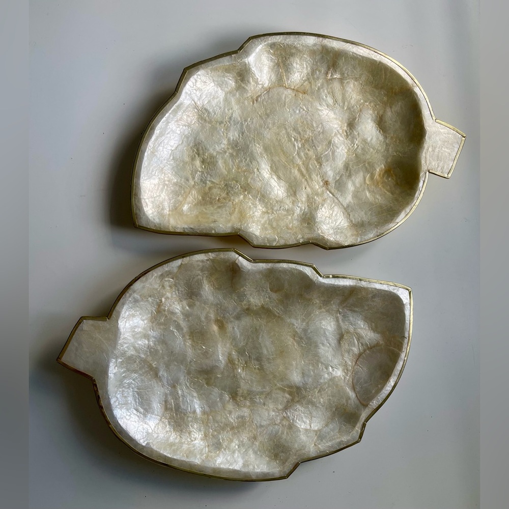 Capiz Shell Leaf Motif Decorative Serving Trays Set of 2